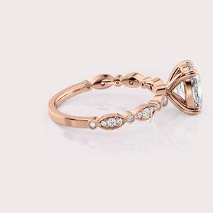Anillo de Compromiso con Diamante Cultivado en Laboratorio con Certificación IGI, Corte Cojín, Oro Blanco/Rosa y Amarillo de 9K, Anillo de Novia Vintage - Product Image 3