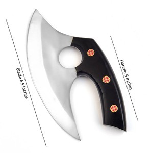 Nordic Forge High Carbon Steel Custom Ulu <b>Knife</b> Leather <b>Sheath</b> Black Resin Handle Pizza Cutter 6-7.9in Ambidextrous Industrial - Product Image 3