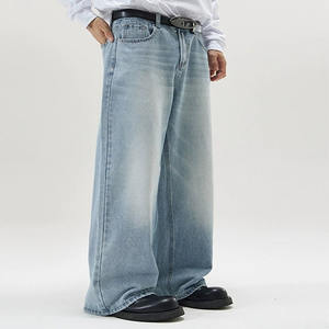 Pantalones Vaqueros Anchos de Cintura Alta para Hombre, Estilo Veraniego, y Pantalones Deportivos Ligeros de Tela Tejida - Product Image 1