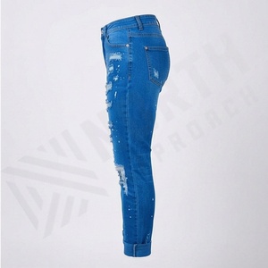 Jeans en coton skinny pour femmes de haute qualité, pantalon en denim à jambe droite déchiré, design élégant, technique lavée, pantalon décontracté tendance - Product Image 3