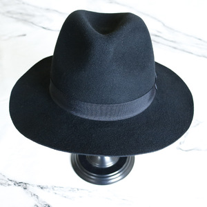 Unisex <b>Navy</b> Wool Fedora <b>Hat</b> Striped Wide Brim Adult 56-58CM Four Seasons Beach Model HN-3057 - Product Image 3