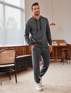 Ensemble survêtement personnalisé en coton mélangé 480GSM pour homme, sweat à capuche doublé en polaire d'hiver, jogging, logo imprimé en relief, bleu marine, tenue de sport - Product Image 5