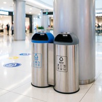 Poubelle publique à chargement latéral SD-19B 75L avec couvercle en dôme, poubelle de recyclage double, poubelle à déchets, poubelle en métal pour extérieur, poubelle à poussière 20 gallons