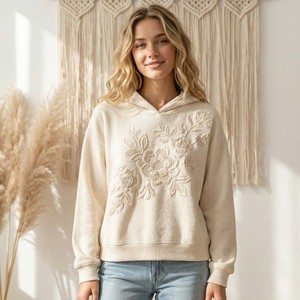 Sudadera con Capucha de Algodón Francés de Alta Calidad para Mujer, Bordado 3D Grande Personalizado, Estilo Holgado, Estampado para Invierno y Otoño - Product Image 3