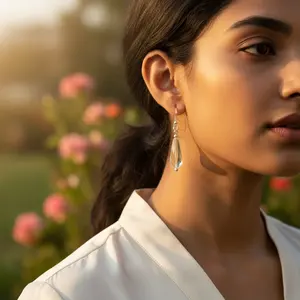 Boucles d'oreilles en argent 925 en forme de larme avec pierre précieuse, boucles d'oreilles pendantes tendance pour femmes - Product Image 1