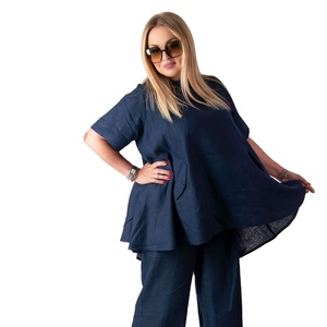 ชุดเดรส2ชิ้นสำหรับผู้หญิงชุดเดรสแขนยาวคลุมพื้นผ้าลินินอิสลามแบบสุภาพ - Product Image 1