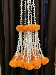 Haute artificielle Marigold moelleux fleurs cloche Tuberoses Rajnigandha guirlandes en grappes cordes Haldi Pooja pendaison de crémaillère toile de fond - Product Image 6