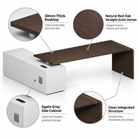 Bureau de direction moderne avec finition en placage de bois naturel et armoire de rangement latérale pour espace de travail exécutif