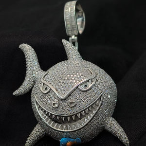 Lujo 3D Iced Out Round Brilliant Cut Channel Set IVVS Moissanite Hip Hop Fish Custom Logo Animal Pendant 925 Silver Unisex - Product Image 1