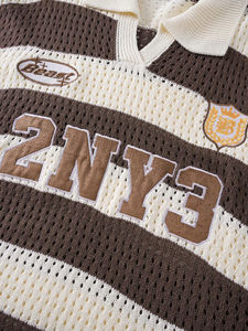 Suéter Polo Casual Holgado para Hombre con Logotipo Bordado Personalizado de Alta Calidad, Diseño a Rayas, Estilo Urbano - Product Image 6