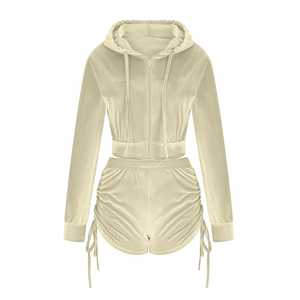 Conjunto Deportivo de Terciopelo de Dos Piezas para Mujer, Invierno 2025, con Logotipo Personalizado, Sudadera y Pantalones Cortos, Ajuste Entallado, Ecológico y Transpirable - Product Image 1