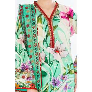 Traje de chifón verde sin costuras para mujer con estampado y bordado, top de uso diario - Product Image 4