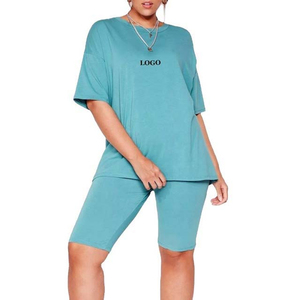 Nouveauté ensembles de shorts 2 pièces pour femmes shorts de motard imprimés deux pièces décontractés de couleur unie et t-shirts ensembles 100% coton pour femmes - Product Image 1