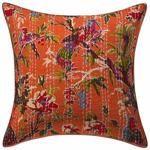 Fleur impression Kantha housse de coussin indien décoratif décor à la maison à la main fil travail personnalisé canapé housses de coussin - Product Image 6