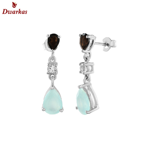 Pendientes hermosos de alta calidad, Plata de Ley 925, calcedonia acuática, pendiente de gota de piedras preciosas múltiples, Fabricante Mayorista, exportador - Product Image 1