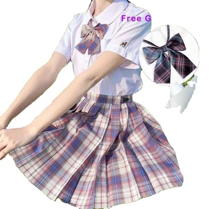 プリーツプレッピースタイルの女性用スカートチェック柄Y2Kハイウエストダンス弓スカートミニかわいい日本の制服 - Product Image 2