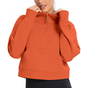Premium personnalisé femmes demi-fermeture éclair pulls décontractés chaud hiver 100% coton col montant avec Logo avant Position - Product Image 1