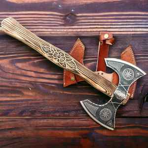 Nouvelle hache Vikings à double tête faite à la main à chaud Hache forgée en acier à haute teneur en carbone Hache à double mèche avec gaine en cuir OEM - Product Image 1