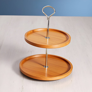 Chic 2-Tier Natural Bamboo Cake Stand Custom Shaped Serving Tray with Metal Handle <b>Resin</b> <b>Epoxy</b> Mold for Wedding Hosting Decor - Product Image 5