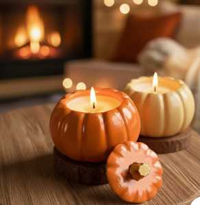Bougie parfumée en cire de soja naturelle de qualité supérieure dans un pot en céramique avec un design de pot de citrouille pour la décoration de la maison et les cadeaux - Product Image 6