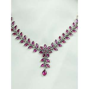 Ayushi Wedding Jewelry Set Delicate Silver <b>Necklace</b> with <b>Ruby</b> Phool Pati & Petals Including Earrings - Product Image 5
