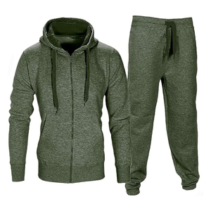 Ensemble de survêtement pour homme en molleton respirant de haute qualité, couleur kaki, deux pièces, sweat à capuche et pantalon de survêtement, nouveau style, coupe ajustée, pour l'extérieur - Product Image 1