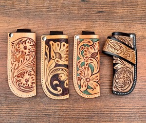 Western Floral Hand Tooled <b>Leather</b> Knife Sheath Holster with <b>Belt</b> Loop Carved Cowhide Genuine <b>Leather</b> Folding Knife Cover <b>Pouch</b> - Product Image 2