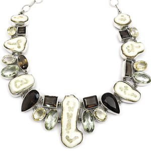 Nouveauté Collier en forme de cabochon en argent sterling 925 avec plusieurs pierres précieuses naturelles, bijoux faits à la main, fournisseur en gros - Product Image 3