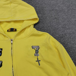 เสื้อฮู้ดดี้ทรงบ็อกซี่แบบสวม ซิปหน้า ตัวใหญ่ ปักลายตัวอักษร ล้างสีแบบแอซิดวอช ทรงครอป สำหรับผู้ชาย - Product Image 2