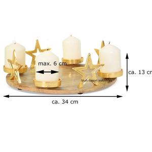 Bougeoir chauffe-plat 4 étoiles en aluminium plaqué or au design moderne avec base ronde en bois pour la maison et la décoration de Noël - Product Image 5