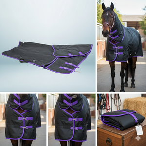 1200D 350G Tapis cheval noir Combo polyester ciblé pour l'hiver avec produit équestre violet - Product Image 2