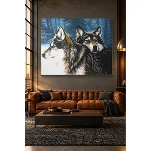 Fida Two Wolves <b>Oil</b> <b>Painting</b> in Front of Blue Forest <b>Canvas</b> Print - Product Image 4