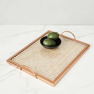 Bandeja de servicio de ratán de forma ovalada con trabajo de nácar para Decoración de mesa y organización de almacenamiento en el hogar - Product Image 3