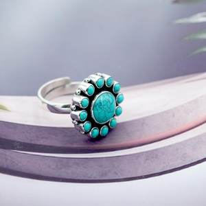 แหวนพลอยเทอร์ควอยซ์สีฟ้าธรรมชาติทำด้วยมือปรับได้แหวนเงินสเตอร์ลิงเครื่องประดับผู้หญิงแหวนเทอร์ควอยซ์ดีไซน์ R0134-GS ไม่ซ้ำใคร - Product Image 3