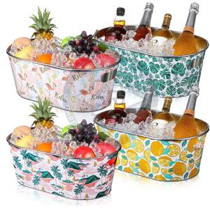 Cubo de hielo de acero galvanizado impreso personalizado 3L-15L tinas de bebidas tinas ovaladas de metal de grado alimenticio con asa - Product Image 1