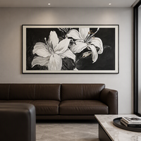 Peinture à l'huile florale abstraite noir et blanc peinte à la main, décoration murale pour salon, vente chaude en gros