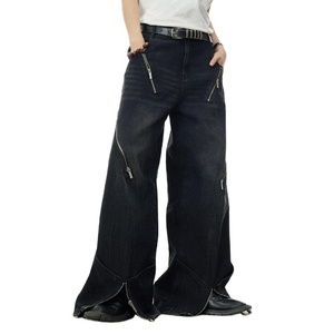 Parche de cuero personalizado, ropa de calle, Vaqueros holgados lavados, pantalones vaqueros de pierna ancha para hombre, pantalones vaqueros rectos de moda para hombre, apliques bordados - Product Image 2