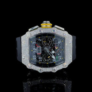 Montre mécanique automatique de luxe en moissanite à forte demande, bracelet en caoutchouc, cadran noir intelligent VVS pour homme, fenêtre en cristal, tendance - Product Image 1