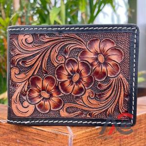 2025 New <b>Men's</b> <b>Wallet</b> Manufacturer Wholesale Fashion Hand Tooled Leather <b>Wallet</b> High Quality Genuine Leather Bi fold <b>Card</b> <b>Holder</b> - Product Image 1