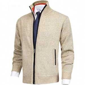 <b>Mens</b> Premium Zip-Up Knit <b>Cardigan</b> Sweater Slim Fit Winter Warm Office Casual Jacket for Wholesale - Product Image 2