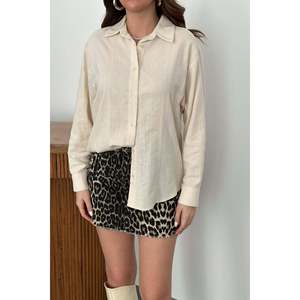 Beige Jacquard <b>Linen</b> Shirt - Beige - Product Image 4