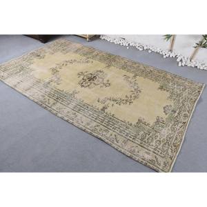 Tapis turc vintage 4.6x7.9ft vert Beige tissage plat laine Patchwork motif pour salon décor ou couloir support en Latex - Product Image 3
