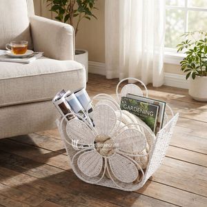 Cesta de Almacenamiento Moderna y Ecológica, Tejida con Cuerda de Papel, en Forma de Flor Blanca, Organizador para Guardar Ropa Sucia, para Cuarto de Niños, Decoración del Hogar - Product Image 5