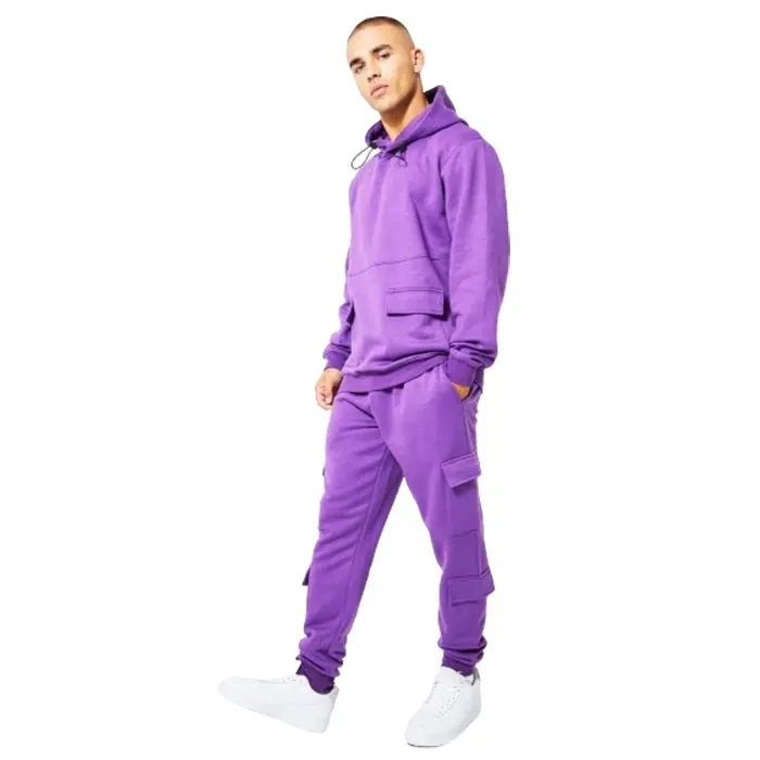 Survêtement à capuche Cargo survêtement sur mesure de qualité supérieure Hip Hop mode survêtements hiver 100% coton polaire Jogging costumes pour hommes