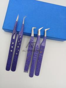 แหนบขนตาสีม่วงสแตนเลสแข็งพร้อมด้ามจับแข็งแรงชื่อแบรนด์ตามสั่งสำหรับการต่อขนตาเพิ่มวอลลุ่ม - Product Image 4