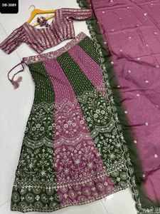 Dernière collection de vêtements pour femmes, Lehenga Choli en chinon avec broderie de paillettes, travail lourd, avec un ensemble de dupatta en soie chinon pour les occasions de mariage - Product Image 6