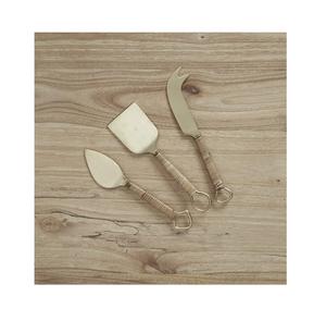 4 Uds. Mango de mimbre y cuchillos de queso de acero inoxidable, cortador de bucle, juego de cuchillos de queso, juego de herramientas con mango de madera y bambú - Product Image 3