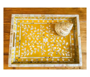 Bandeja de servicio al por mayor con mango de resina y MDF, bandeja floral de nácar para cocina, hotel, restaurante, hogar, almacenamiento y servicio - Product Image 3