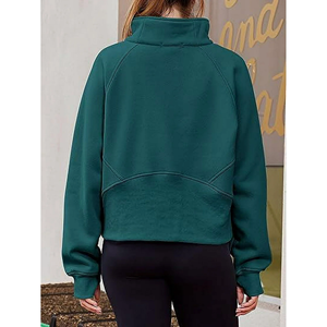 Sudadera con capucha de algodón 100% para mujer, media cremallera, cuello levantado, invierno, transpirable, sostenible, antiarrugas, con logotipo en la parte delantera y trasera - Product Image 6