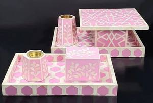 Handmade Classic Style Wood Drink Tea Coasters Bone Inlay Serving Tray with Coaster From India - Product Image 4